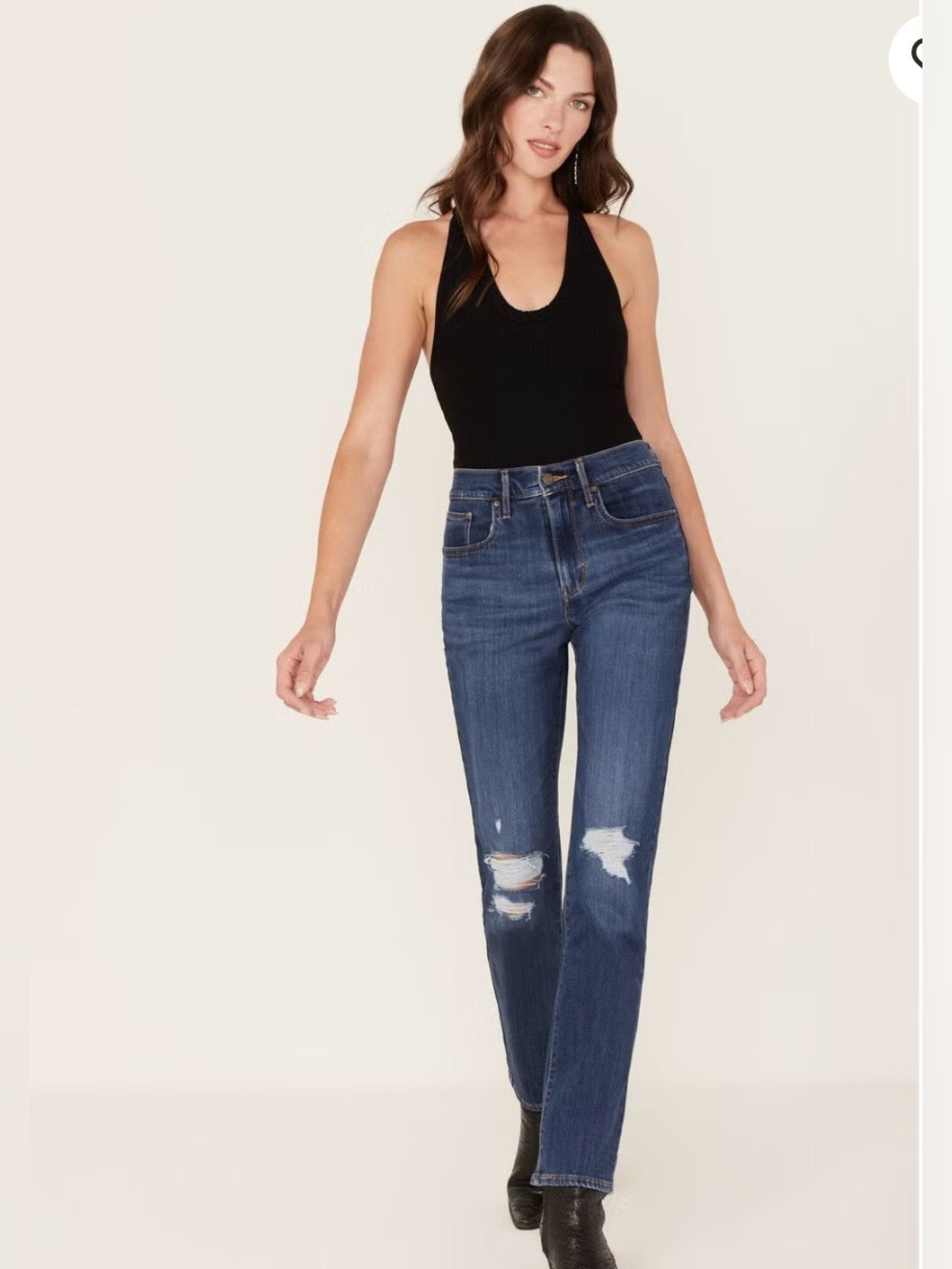 Levi’s Womens 724 High-Rise Distressed Straight-Leg Jeans in Dark Blue size